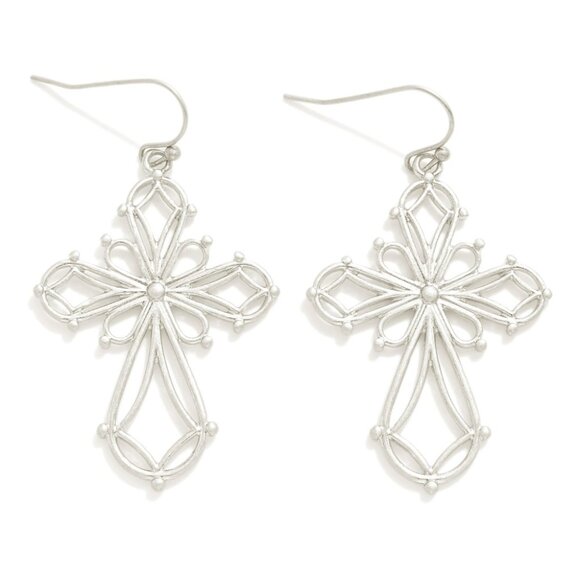 NWT BOUTIQUE  Metal Filigree Cross Drop Earrings - Picture 1 of 1